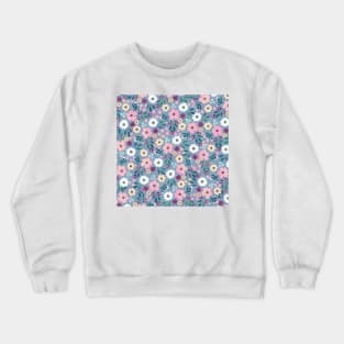 Pink Flowers Botanical Blue Design Crewneck Sweatshirt